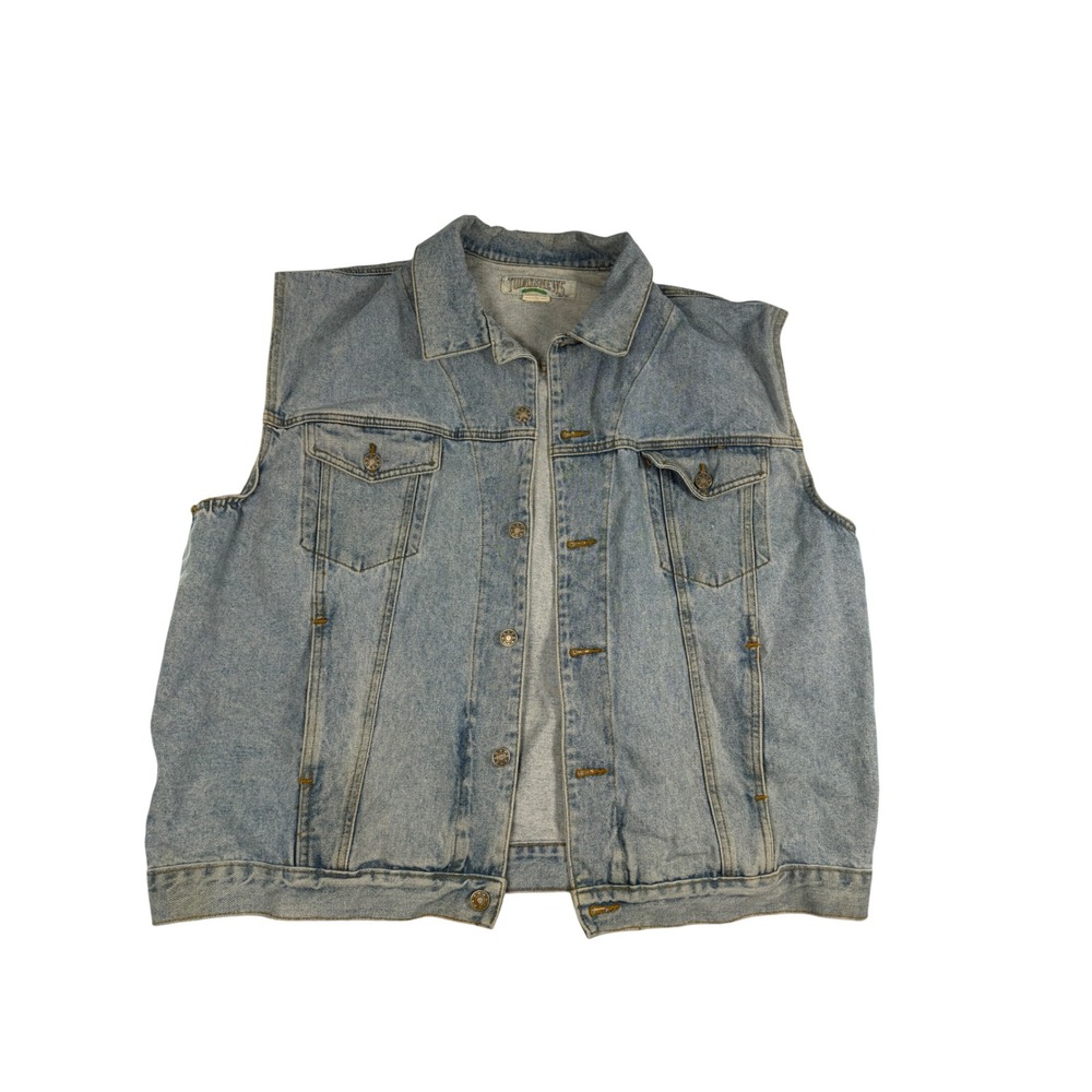 Todays News‎ Vintage 90s Denim Vest Mens XL Light Wash Sleeveless Trucker Jacket